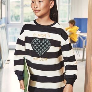 Size 7 Girls Mayoral Black and White Casual Dress with Striking Stripes